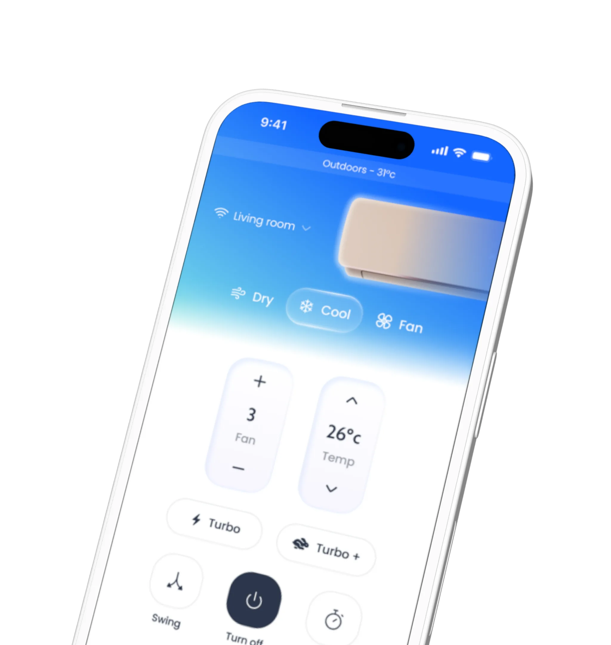 Optimist app controlling the AC from a phone