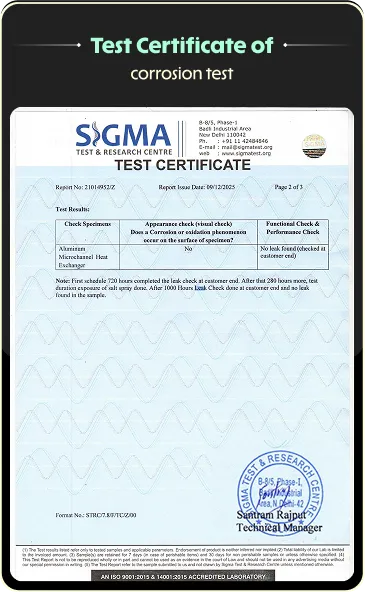 SIGMA Test Certificate for corrosion resistance