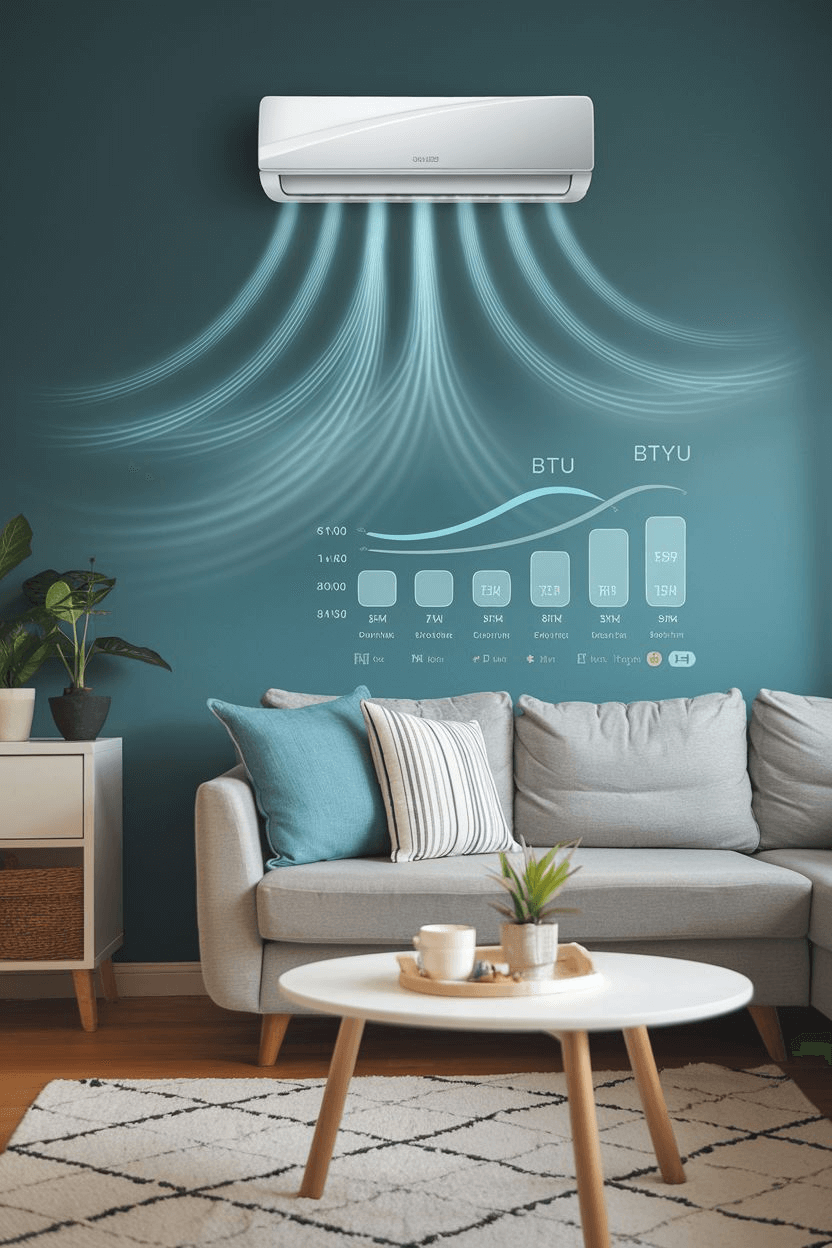 AC unit with BTU performance chart showing sustained performance